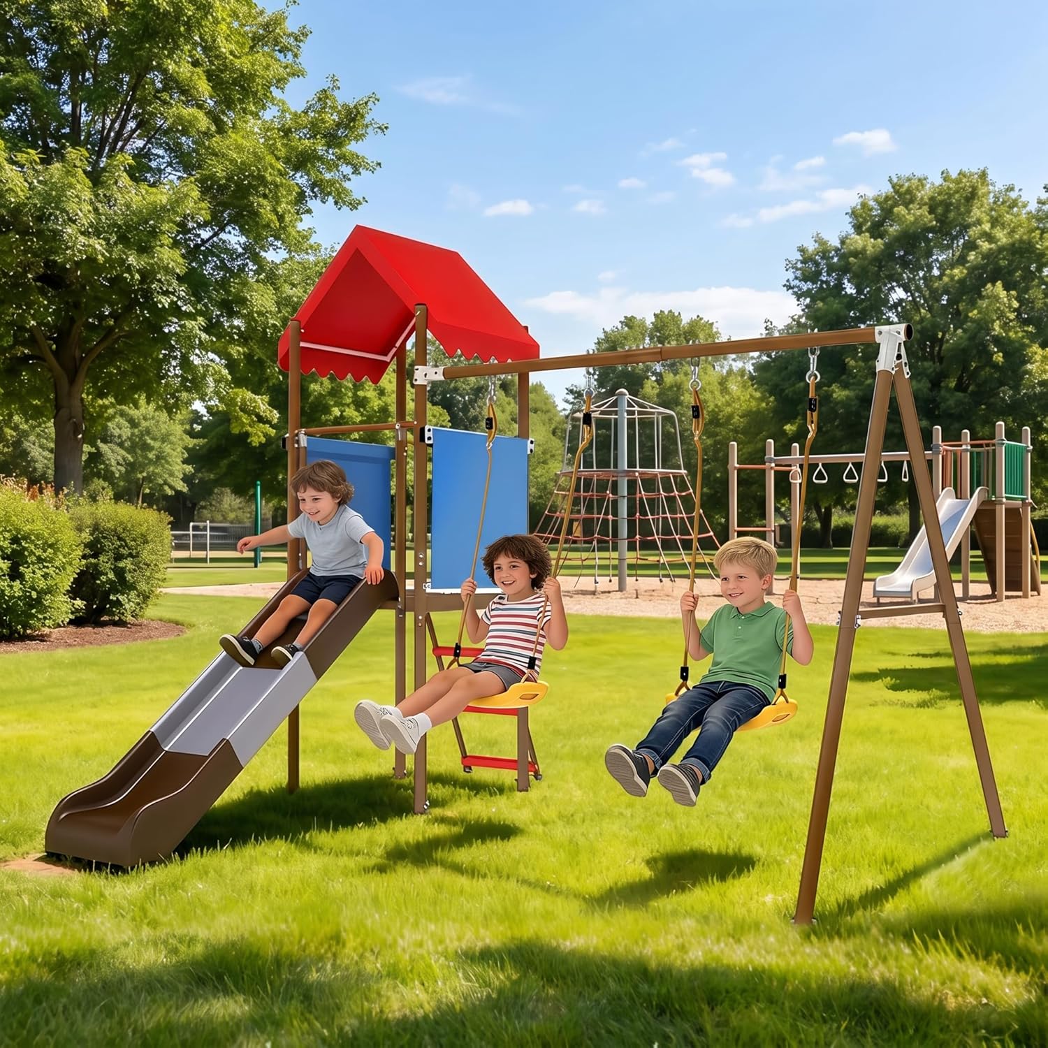 Metal Swing Set for Kids with  - Kids Outdoor Garden Set 评论和价格