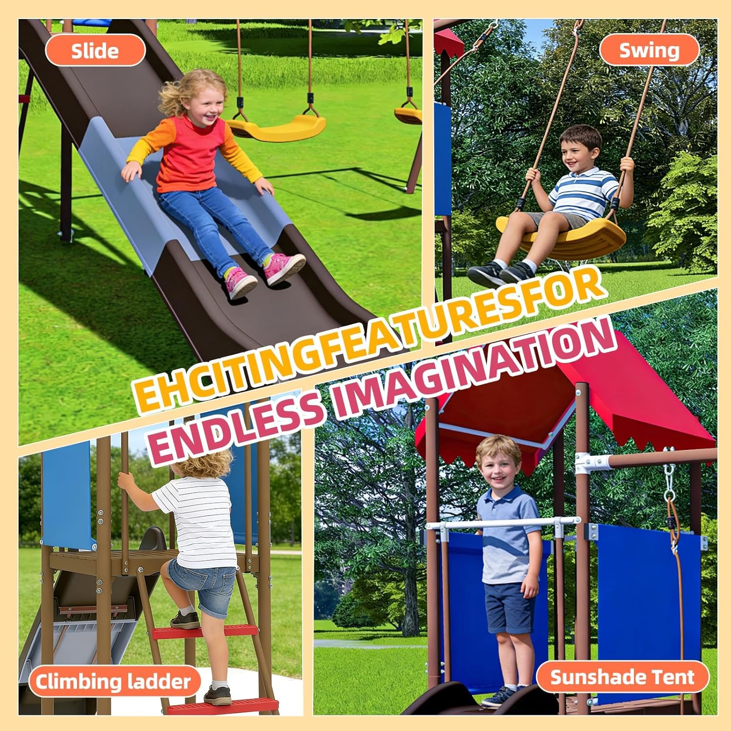 Metal Swing Set for Kids with  - Kids Outdoor Garden Set 评论和价格