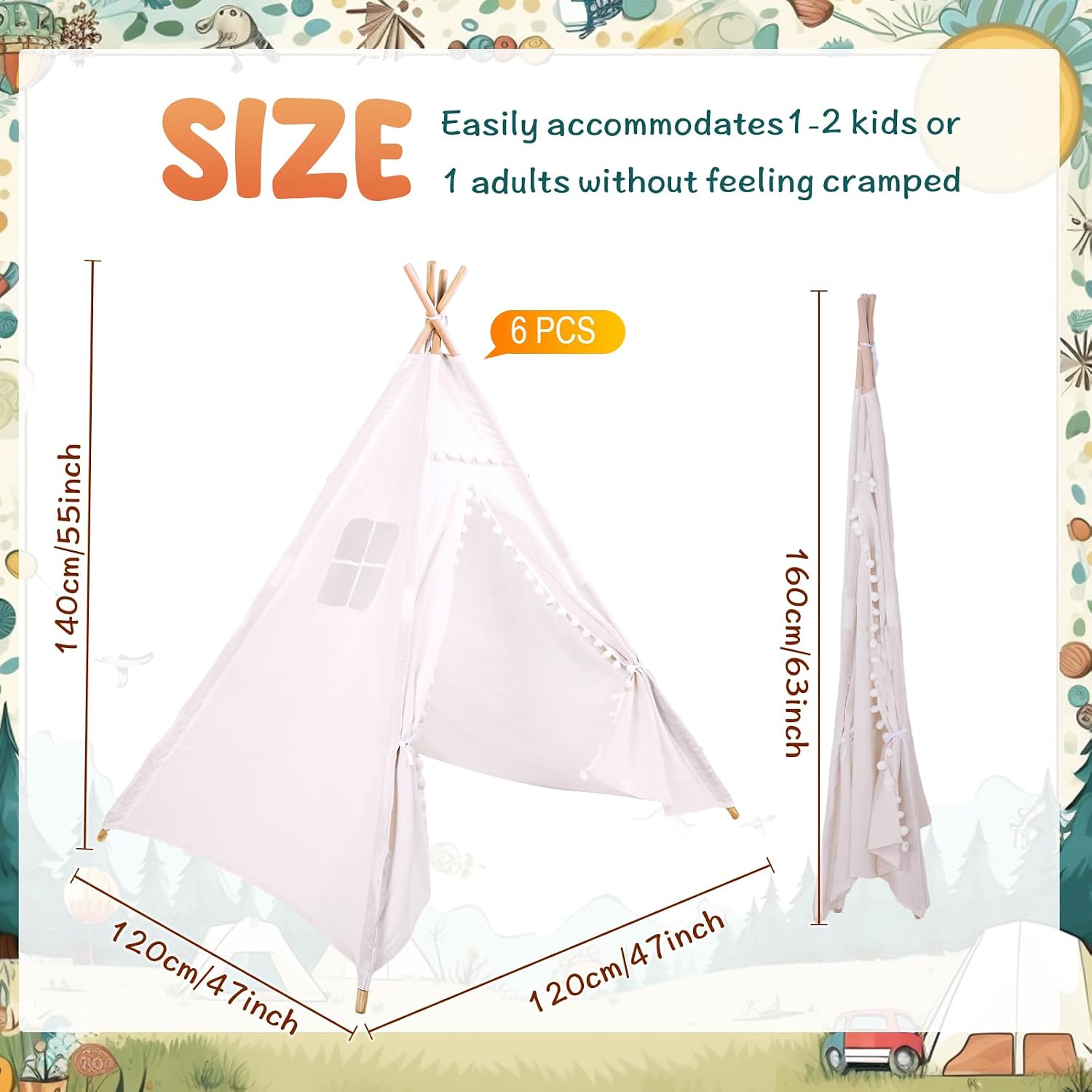 Windyun 6 Pcs Kids Teepee Tent - Kids Outdoor Teepee 评论和价格
