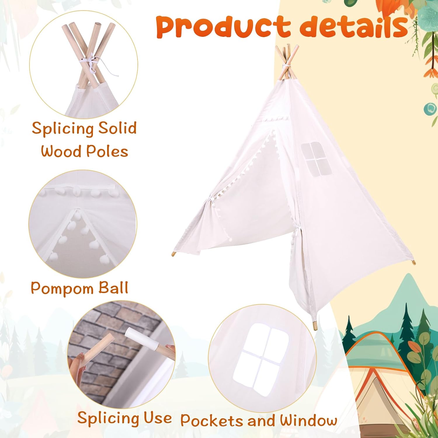 Windyun 6 Pcs Kids Teepee Tent - Kids Outdoor Teepee 评论和价格